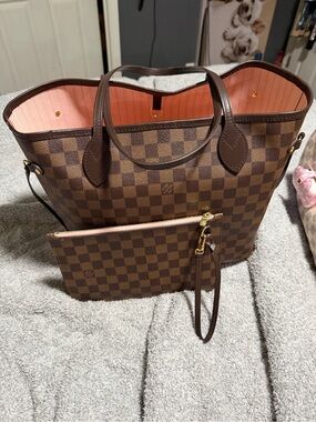 Louis Vuitton Brown Damier Canvas Tote with Pink Interior